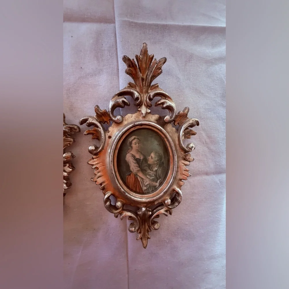 vintage Italian-style gilt gold framed silk prints